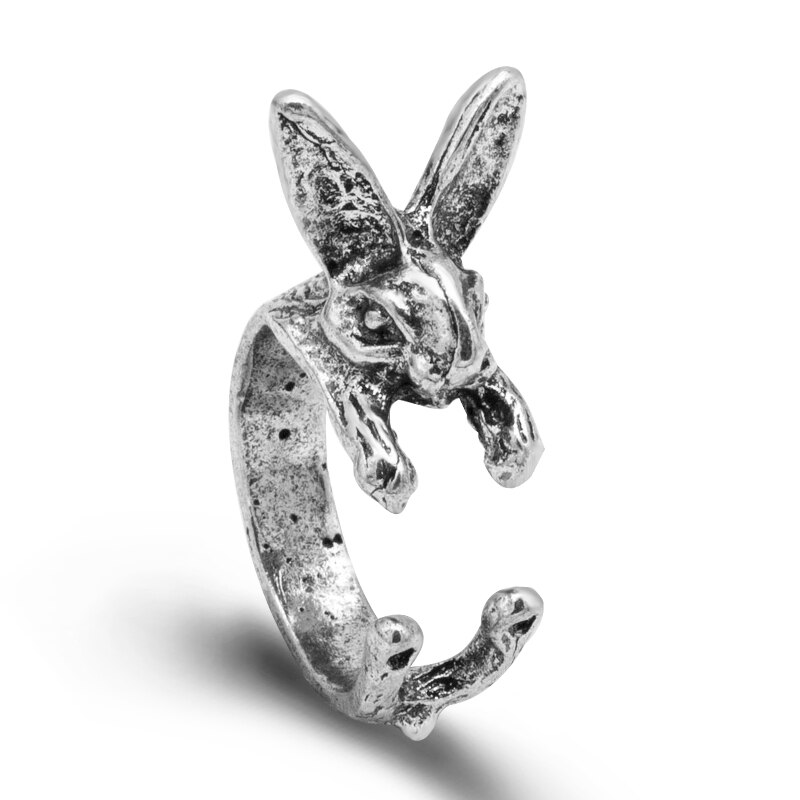 Anillos ajustables Vintage Hippie Chic hechos a mano conejo Animal nudillos para mujeres niñas encanto joyería de: Gris