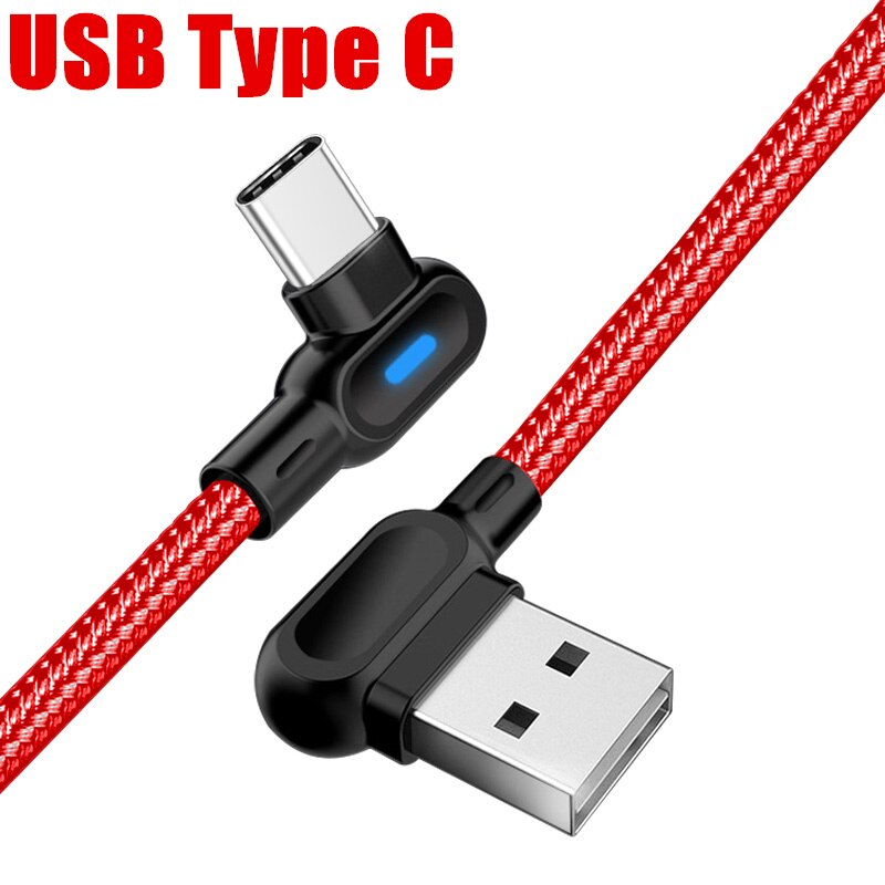 USB Type C Cable 2M For Xiaomi Redmi Note 8 7 Pro 90 Degree Fast Charging USB C Cable For Samsung S8 S9 Note 9 8 Plus USB Wire: Red Type c / 2m