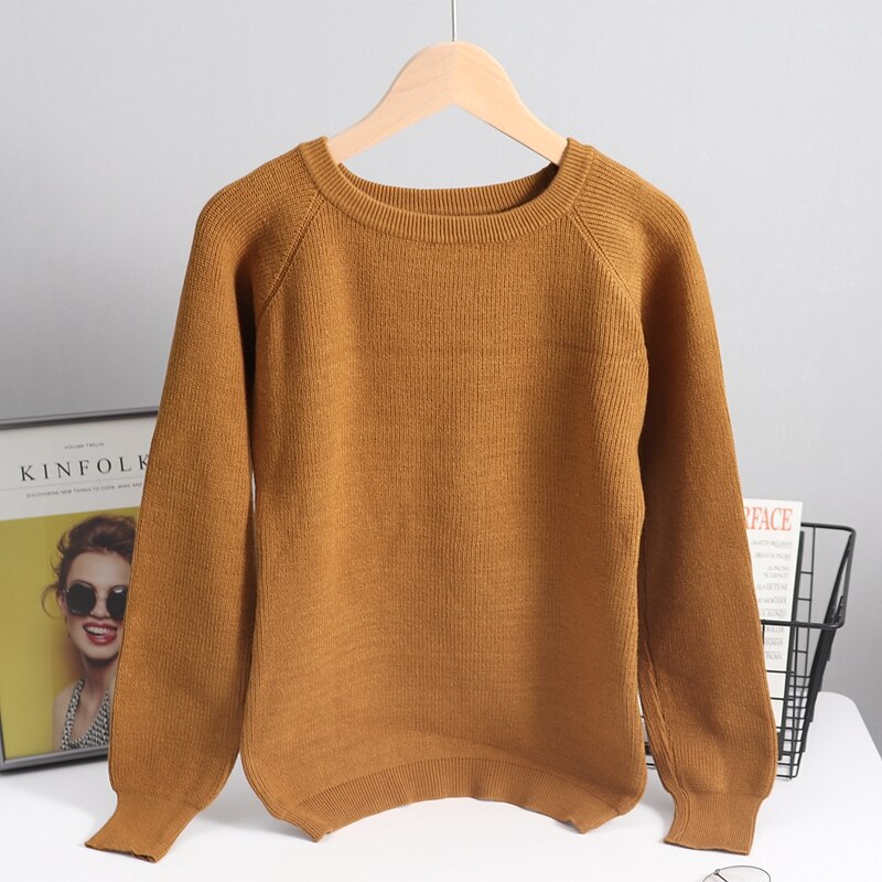 Gigogou perus syksy-talvi naisten neule paksu neulottu lämmin villapaita o-kaulus naisten neulepaita yläosa