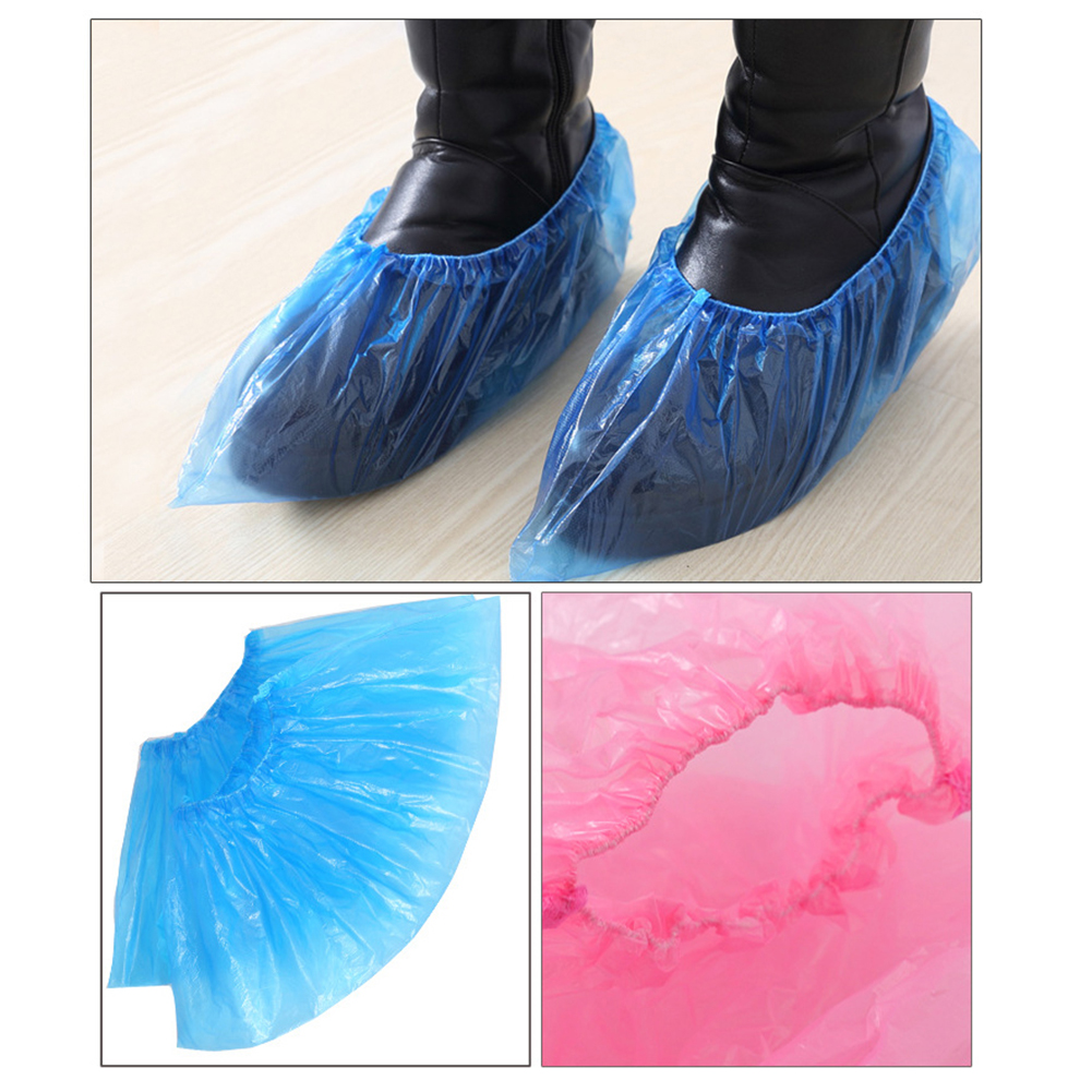100 Pcs Disposable Plastic Shoe Covers Portable Carry Boot Non-Slip Protective Covers