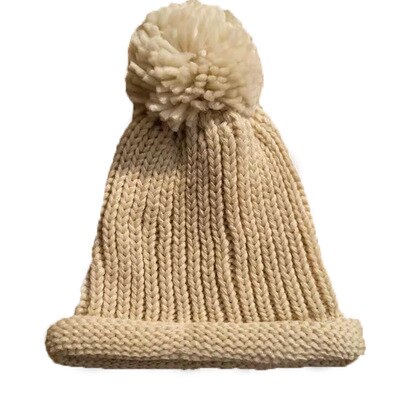 Barns vintervarm mössa twiststickad ullbollsmössa all match vindtät casual öronkåpa: Mörk beige