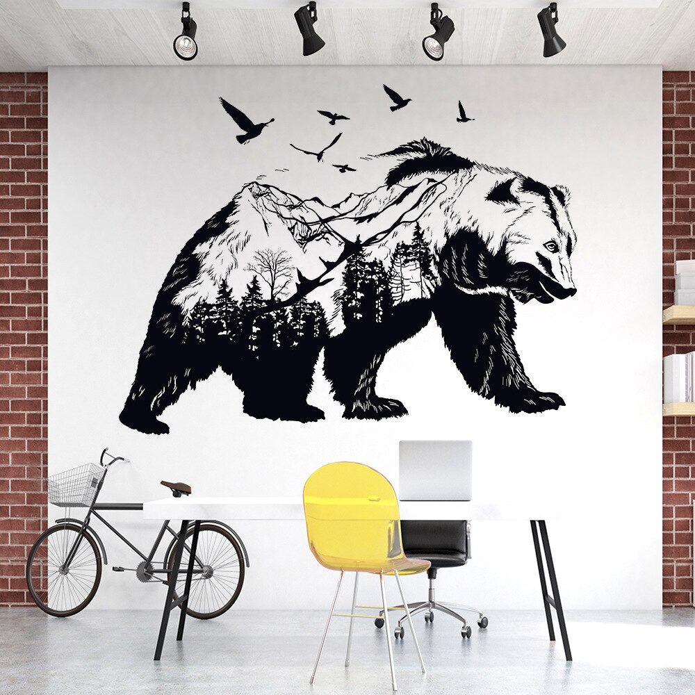 Black White Animal Silhouette Elk Zebra Eagle Horse Wolf Tiger Giraffe Wall Stickers Living Room Bedroom Decor Wallpaper