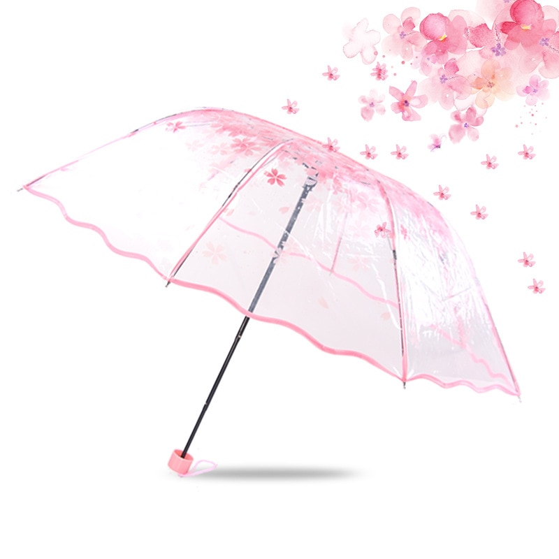 Mode Anti-Uv Zon/Regen Paraplu Transparant Clear Paraplu Kersenbloesem Paddestoel Apollo Sakura 3 Fold Paraplu Regenkleding