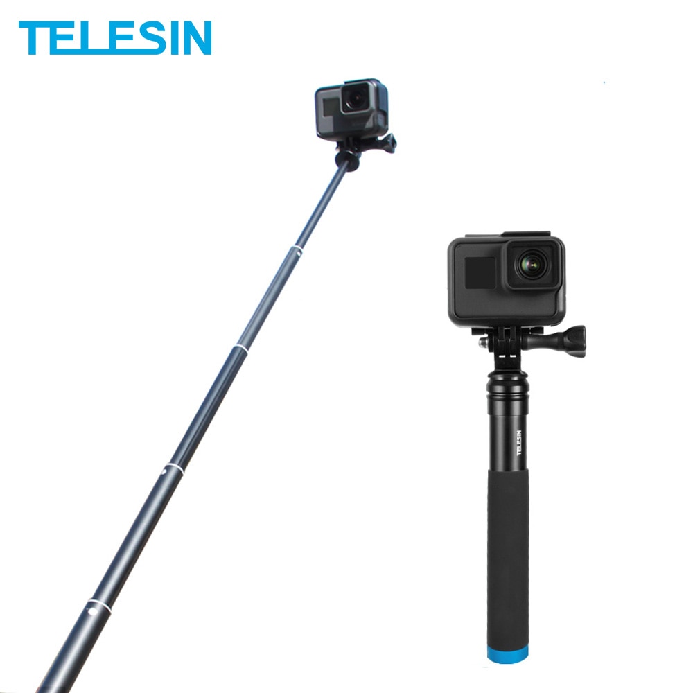 TELESIN Aluminum Alloy Extendable Handheld Selfie Stick Telescoping Pole for GoPro Hero 10 9 8 7 6 5 Insta360 Osmo Action SJCAM