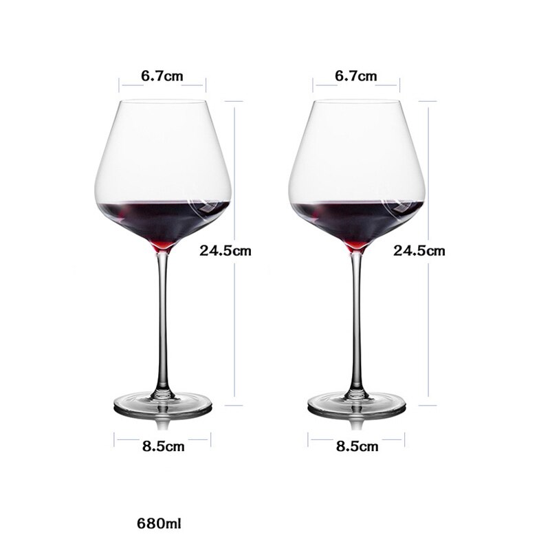 2pcs Collection Level Handmade Red Wine Glass Ultra-Thin Crystal Burgundy Bordeaux Goblet Art Big Belly Tasting Cup Wedding: 680ml