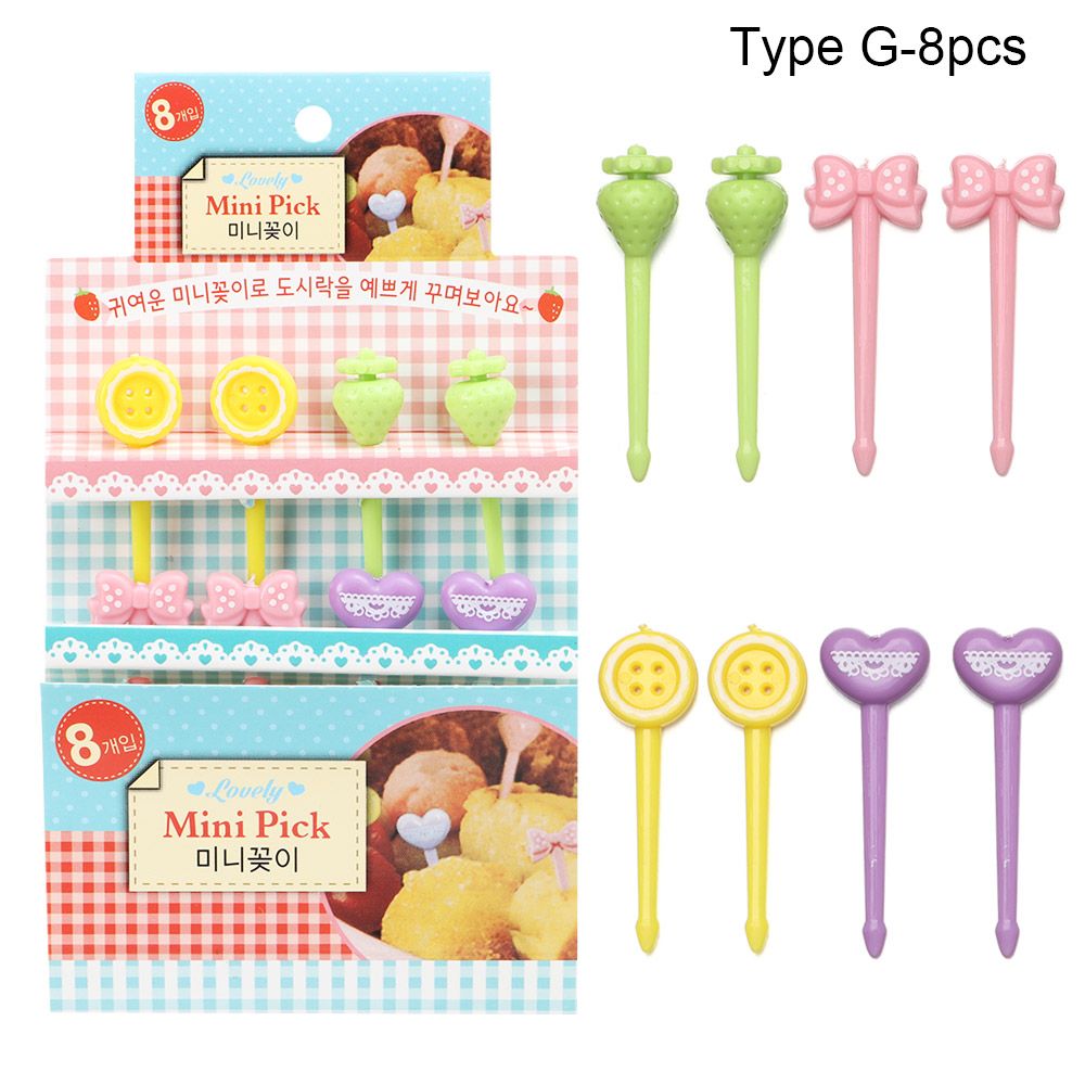 8pcs Fruit Fork Toothpick Leaves Plastic Decoration Lunch Box Bento Accessories Small Salad Tiny Fork Mini Cake Picks For Kids: A-Type G-8pcs