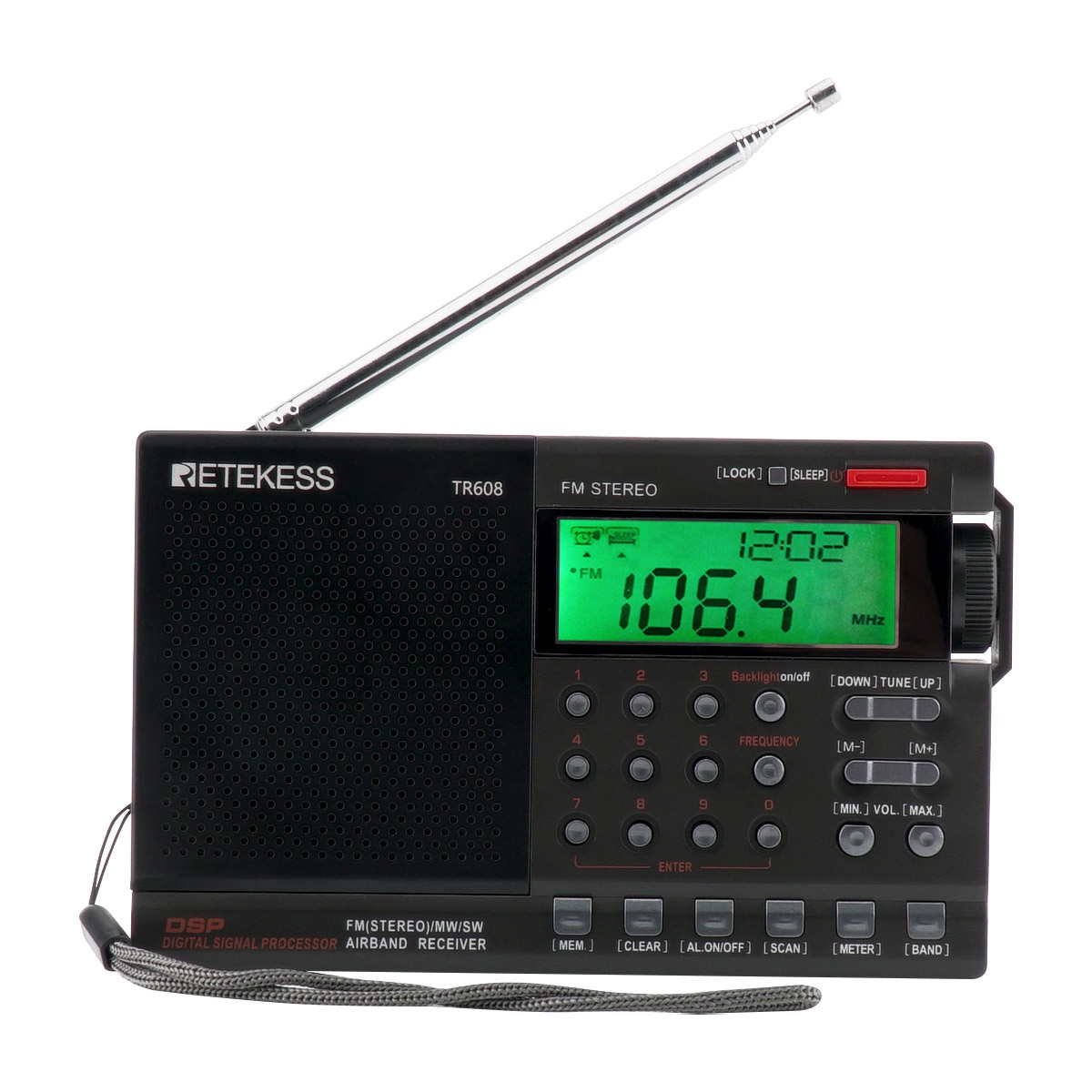 RETEKESS Radio Aviation Band FM MW SW Air Band Receiver Radio Antenna Aerial Band Receiver Backlit Display Alarm Clock Airport