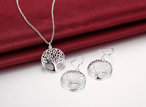 925 Sterling Zilveren Ketting Oorbellen Sieraden Set Voor Vrouw