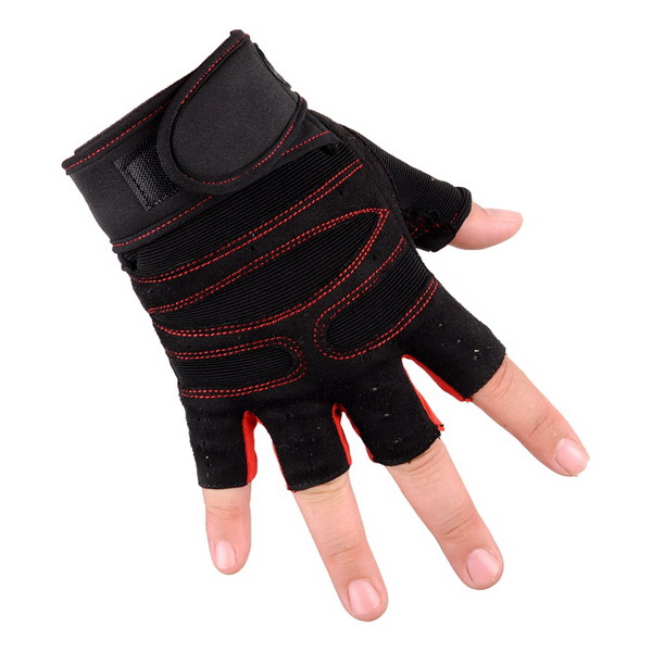 Men Women Half Finger Fitness Gloves Weight Lifting Gloves Body Building Training Protect Wrist Sport Fitness Cycling Gloves: Red / L