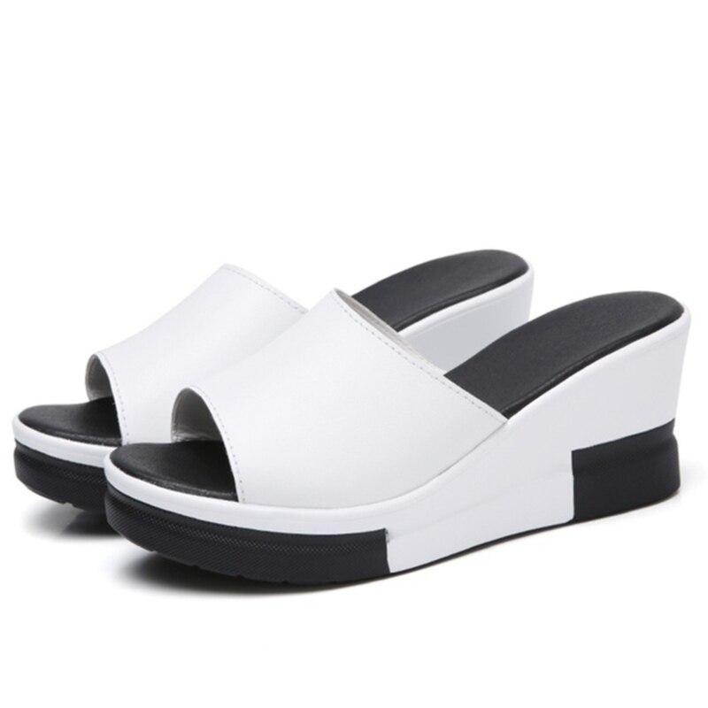 Women Wedge Slipper Summer High Heels Beach Slippers Slanted Heel Sandals Fish Mouth Thick Bottom Casual Outdoor Shoes: white / 40