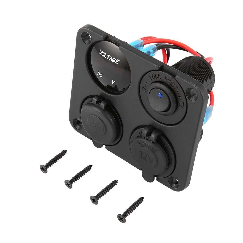 Dual Usb-poorten Car Charger + Led Voltmeter + 12-24V Stopcontact + Aan-uit Schakelaar 4 In 1 Auto Marine Boot Led Schakelpaneel