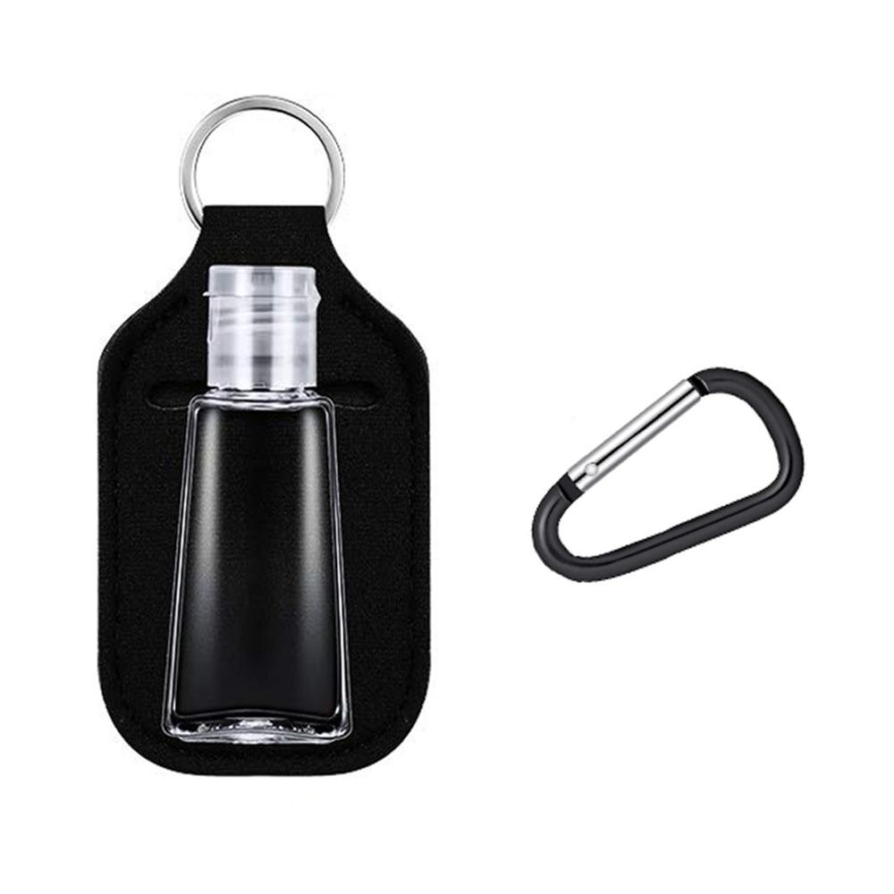 Kit de llavero desinfectante de manos reutilizable, 30ml, botellas desinfectantes para manos portátiles de viaje con funda para botella y soporte para llavero: black