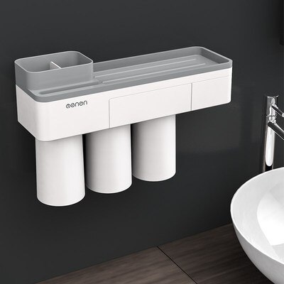 Magnetische Tandenborstel Houder Met Tandpasta Knijper Met Cups Voor 2/3 Personen In Badkamer Opbergrek Nail Gratis Mount: 3above person