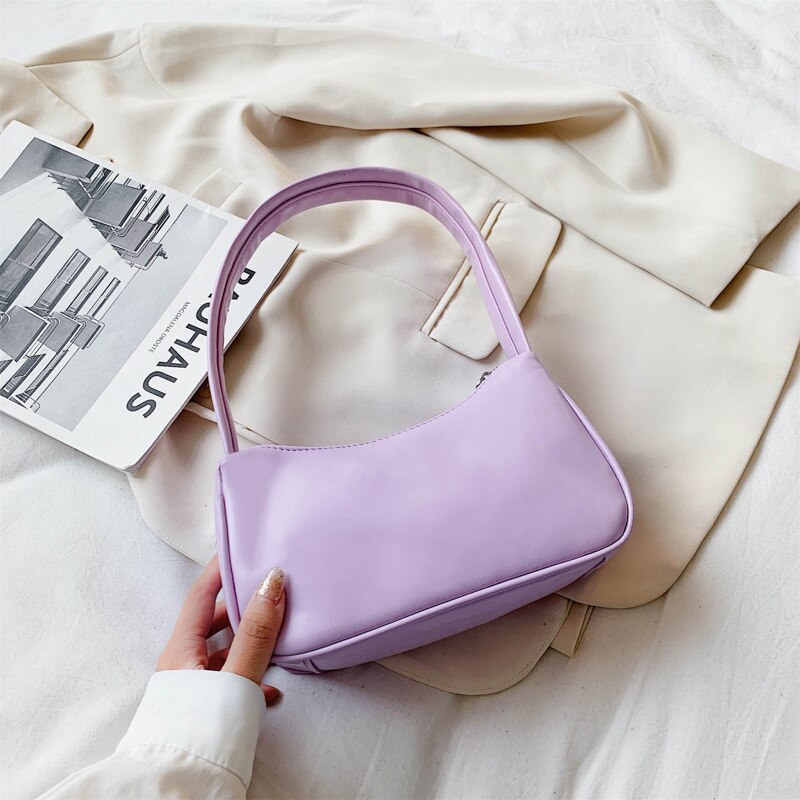 Vintage Retro Totes Bags For Women Handbag Soft Leather Female Small Subaxillary Bag Casual Retro Mini Shoulder Bag: Purple