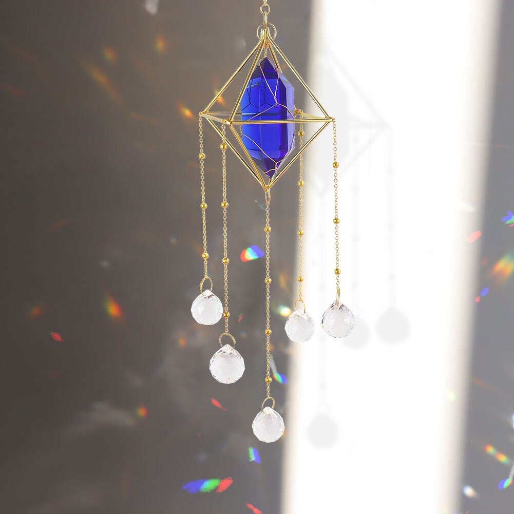 Kryształowy dzwonek wietrzny ornament ogrodowa okno Windchime wiszące łapacze słońca wisiorek wystrój pokoju okno kryształbyć winnym: niebieski