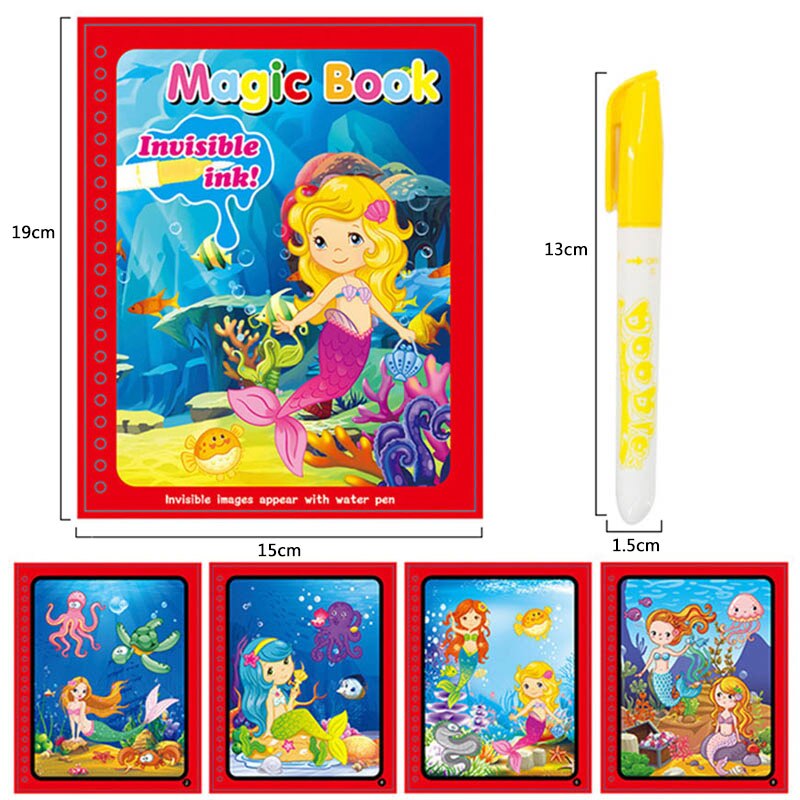 Animal Zoo Princess Magic Water Drawing Book Colorling Mermaid Cartoon Doodle Magic Pen Drawing Board Toys Kids Children: green
