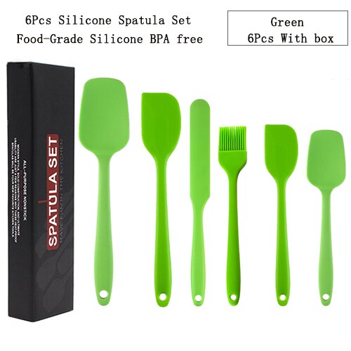 Kitchen Spatula Set BPA Free Silicone Scrapers Spoon Non-Stick Silica Cake BBQ Heat Resistant Cooking Utensils Baking Tools: 6pc Green Set