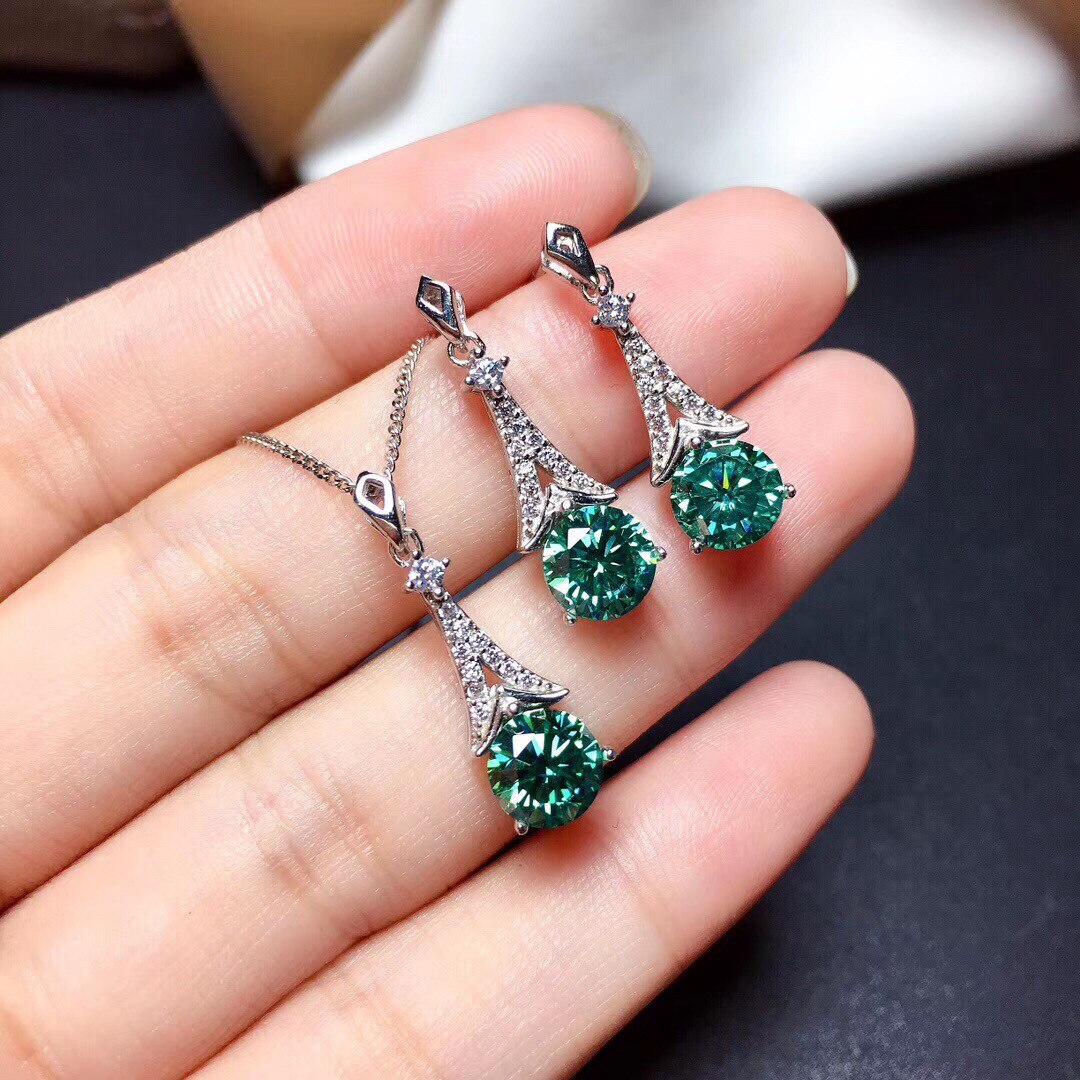 Qtt Prachtige Ronde Groene Zirconia Sieraden Sets Zilver Kleur Oorbellen Ketting Bridal Bruiloft Accessoires