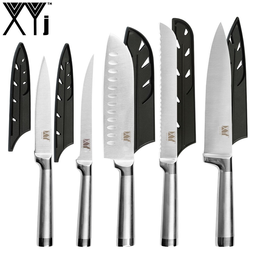 Kokkeknive santoku køkkenknive i rustfrit stål bloksliber kløver skæreknivbetræk etui: J .5 stk sæt