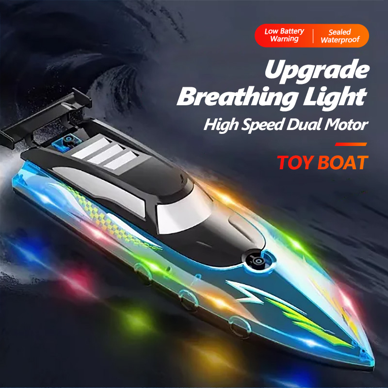 RC Boat with LED Lights, 2.4Ghz Full Size RC Boat, RC Boat for Pools and Lakes, 30 Minutes Run Time, Pool Toys: Clear