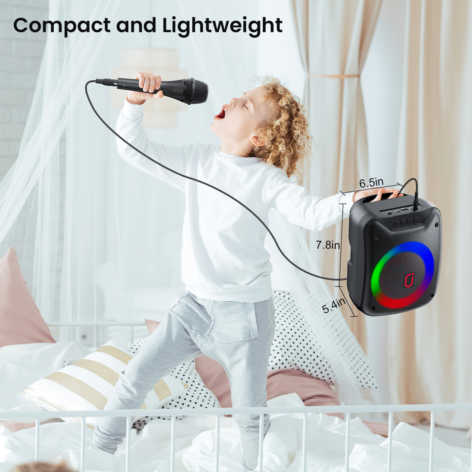 Karaoke Machine with Microphones Portable Karaoke Machine for Adults Kids, Bluetooth Karaoke Speaker with Bass/Treble Adjustment