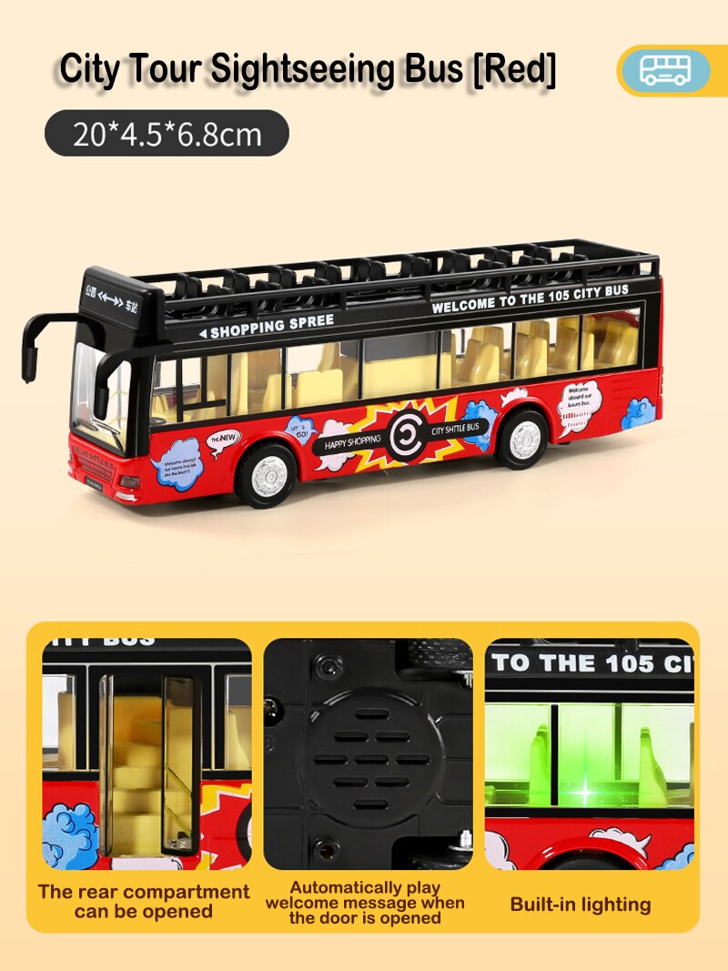 Children&#39;s toy simulation alloy car model double-decker bus bus boy toy sound and light can open the door car decoration: 1 no box