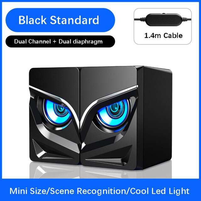 V-128 Pc Gaming Speakers Led Light Heavy Bass Audio Hifi Stereo Geluid Desktop Soundbox Computer Speakers Usb Aangedreven Met Schakelaar: Black  Standard