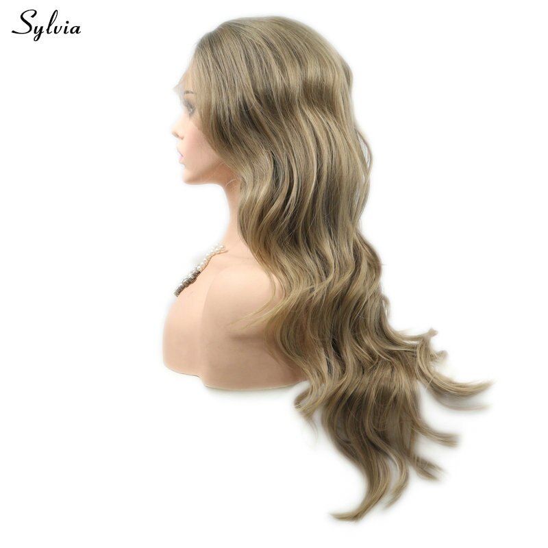Sylvia brown blonde pruik met synthetisch haar, kant voor vrouwen, feest, cosplay, feestdagen, lange, natuurlijke golvende drag queen pruiken