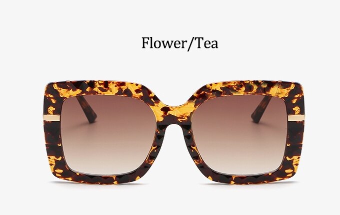 Diamond Bril Vrouwen Vintage Overszied Vierkant Zwart Vrouw Zonnebril Luxe Mode Brillen Frame TR90: Flower Tea