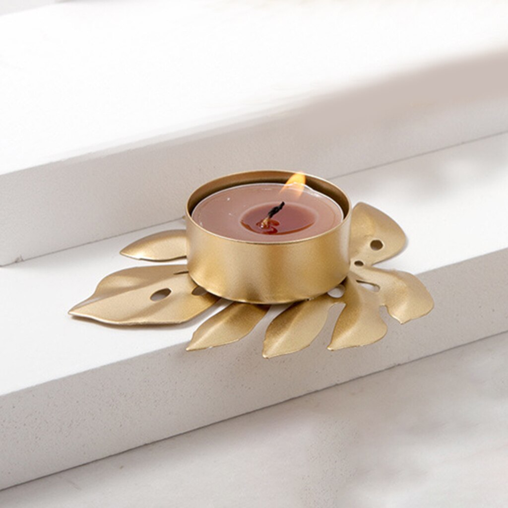 Porte-bougie en fer, artisanat, support de bougies de bureau plaqué or pour mariage: Gold A