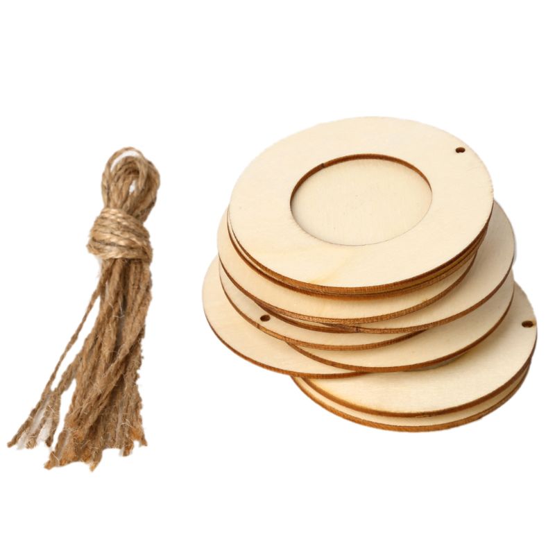 Mini cadre Photo rond en bois 10 pièces/ensemble | Artisanat suspendu, bricolage fait à la main avec cordes, ornement de décoration de maison