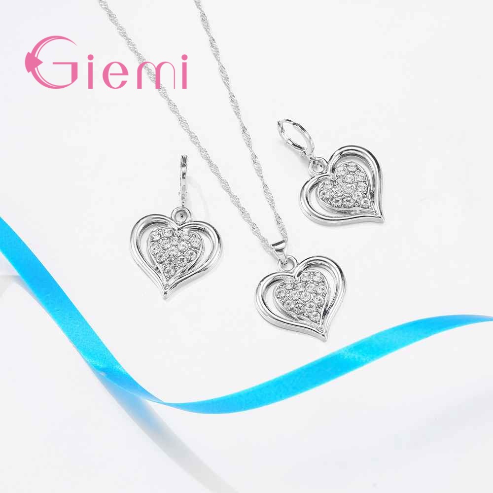 Hohl Süße Herz Schmuck Sets Für Frauen Freundin Ziemlich 925 Sterling Silber Chocker Anhänger Halskette Ohrring