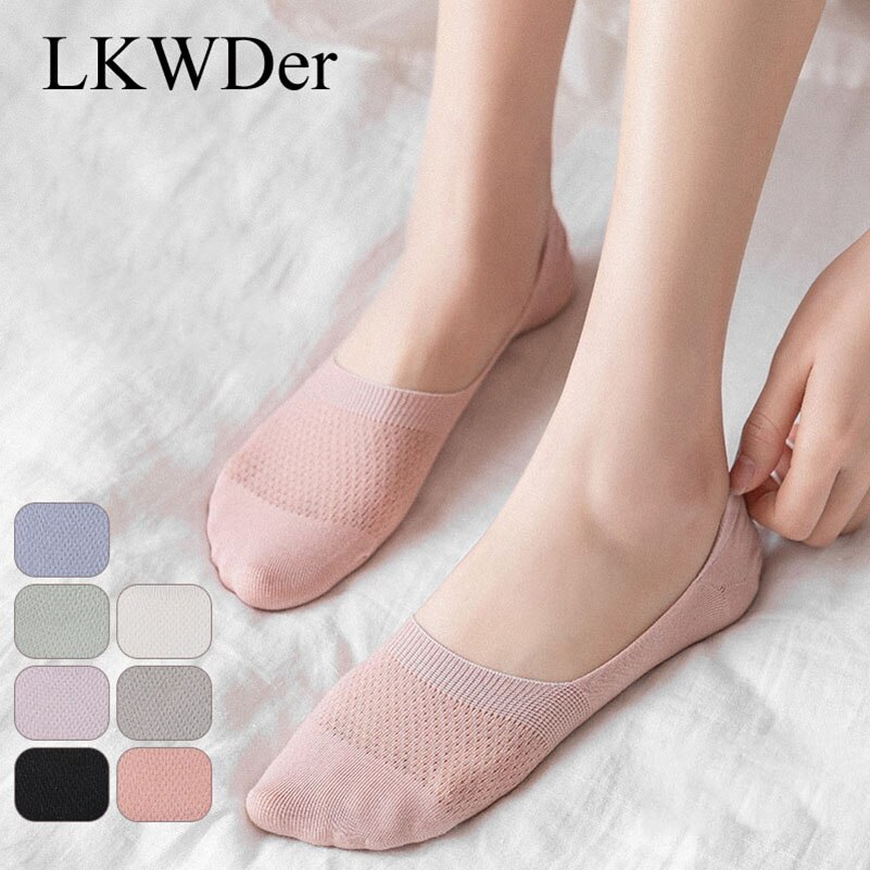 LKWDer-Calcetines de malla con agujeros para mujer, medias invisibles antideslizantes de silicona, de corte bajo, de algodón, para primavera y verano, 5 pares