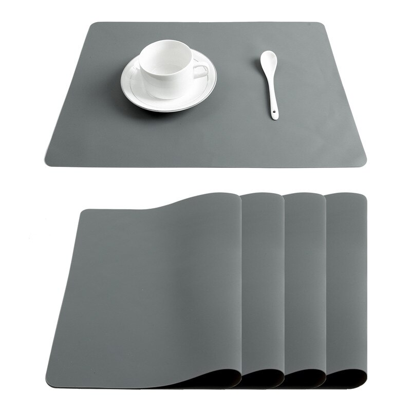 Set of 4 Silicone Placemats for Kitchen Dining Table Mat Set Heat Insulation Anti-Skidding Washable Durable Waterproof Kids Grey: Dark Grey