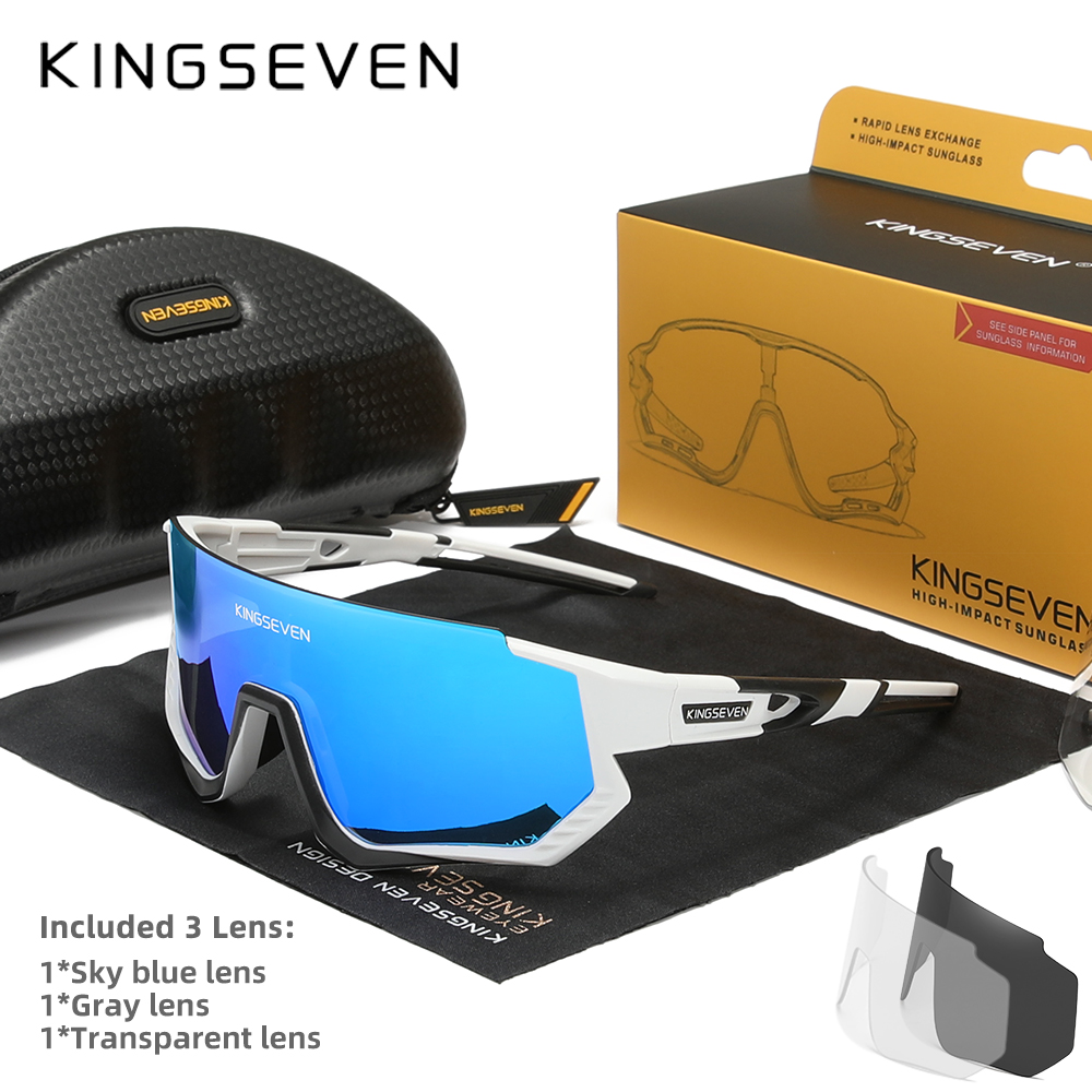 Kingseven cykelsolglasögon polariserade glasögon  uv400 solglasögon för körning och fiske för män och kvinnor, mtb, racercykelglasögon 3 linser: Röd