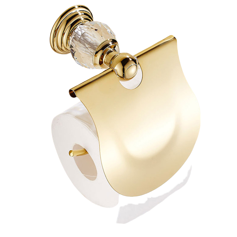 Luxury Gold Polished Brass Bathroom Accessories Set - Wall-Mounted Crystal Bath Hardware Collection: Burgundy