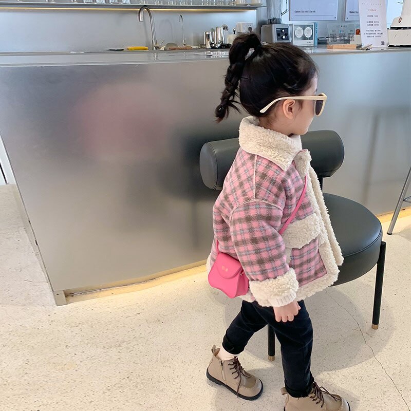 freundlicher Mädchen Plaid Elegante Mantel Neue Winter Mädchen Baby Vlies Patchwork Kleidung Koreanische Stil freundlicher Süße Kleidung