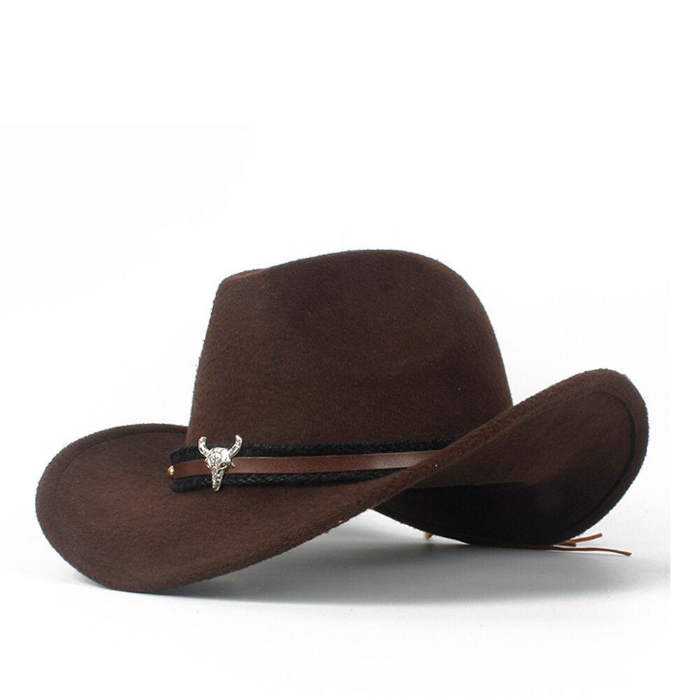 Kvinder mænd uld hul western cowboy hat roll-up brim herre outblack sombrero hombre jazz kasket: Kaffe