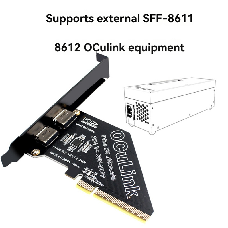 SFF 8611 & 8612 Adapter Card Pcie 4.0 X8 To Oculink Support Convert SFF-8639 U.2 SSD 2-Port Expansion Card