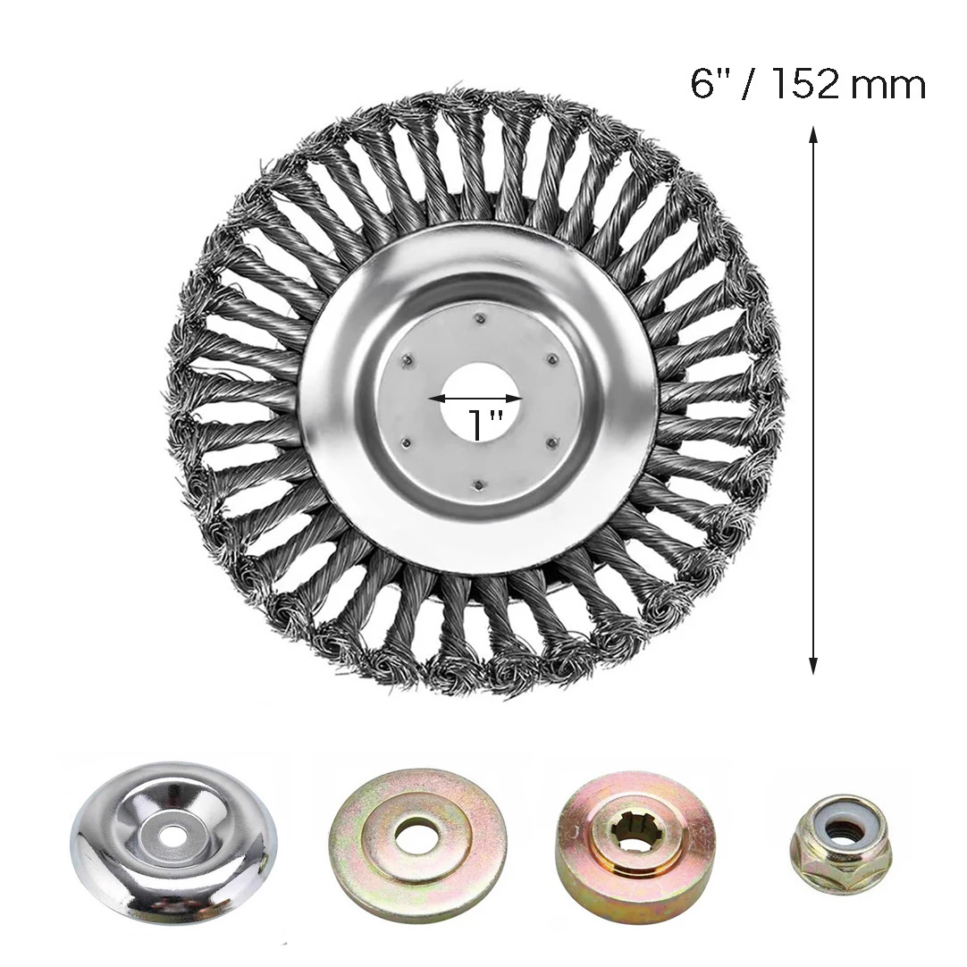 6/8inch Wire Brush Trimmer Head Steel Universal Grass Trimmer Blade Head with Lawnmower Blade Adapter Garden Tool: Silver