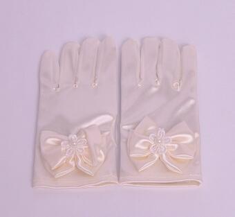 Børns satin elastiske handsker piger korte hvide handsker børn satin lange handsker  r016: Kort creme