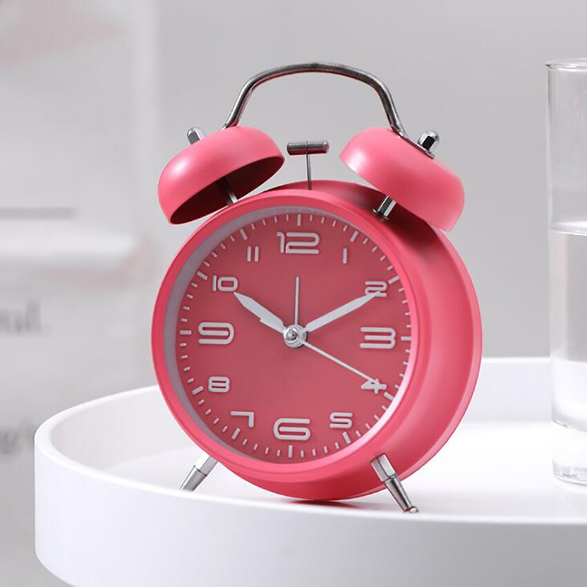 Metal Double Bell Alarm Clock with Stereoscopic Dial, Night Light, Battery Operated Matte Loud Alarm Clock for Deep Sleepers: Pink