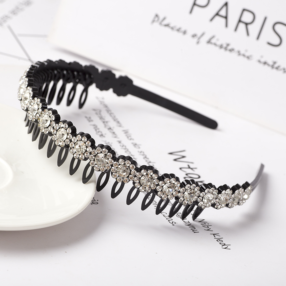 Hair Accessories Flower Rhinestone Pearl Non-Slip Hairbands Elastic Headband Women Hair Hoop Bands Bezel Girls Headdress: Light Grey