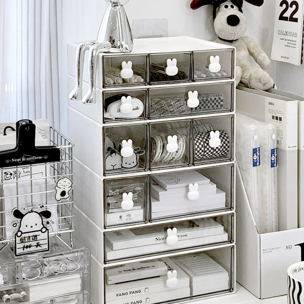 Cajón de escritorio organizador Kawaii Ins, caja de almacenamiento de combinación libre, horquilla de plástico, maquillaje, cosméticos, estante organizador de almacenamiento de escritorio