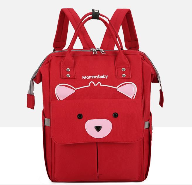 Cartoon Bear Diaper Bag Mummy Backpack Large Capacity Baby Stroller Bag Waterproof Oxford Handbag Maternity Nursing Nappy Bag: Red bear