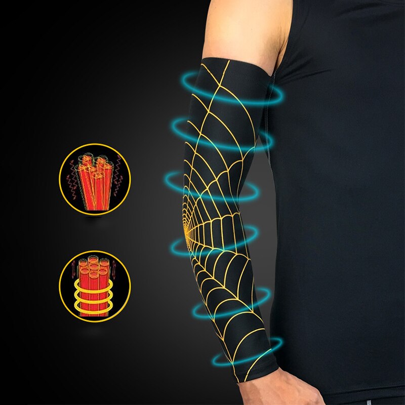 Outdoor Sport Basketball Spider Web Armguards Gym Fitness Arm Protector Elastic Sleeve Breathable Antislip Joint Elbow Pad Men