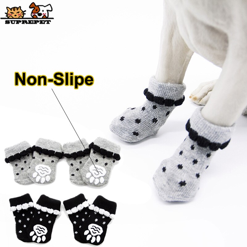 SUPREPET 4Pcs/Set Pet Dog Socks for Puppy Cotton Warm Cute Dog Socks Non-Slip Paw Dog Shoes Dog Boots Spots High Dog Socks