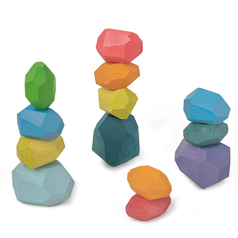 Giocattolo per bambini blocchi di legno creativo stile nordico Montessori giocattoli educativi colorati gioco impilabile bilanciamento pietra arcobaleno per bambini