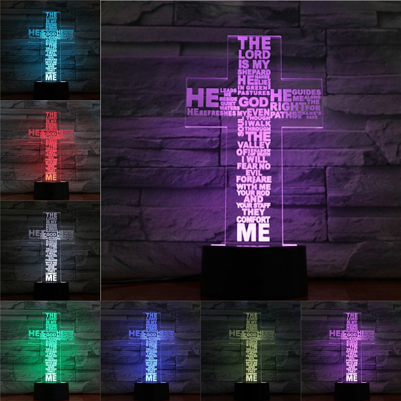 VCity Christian série 3D lampe croix jésus Bible veilleuse acrylique plaque tactile Base à distance décor à la maison pour ami: B / 1 PLATE NO BASE
