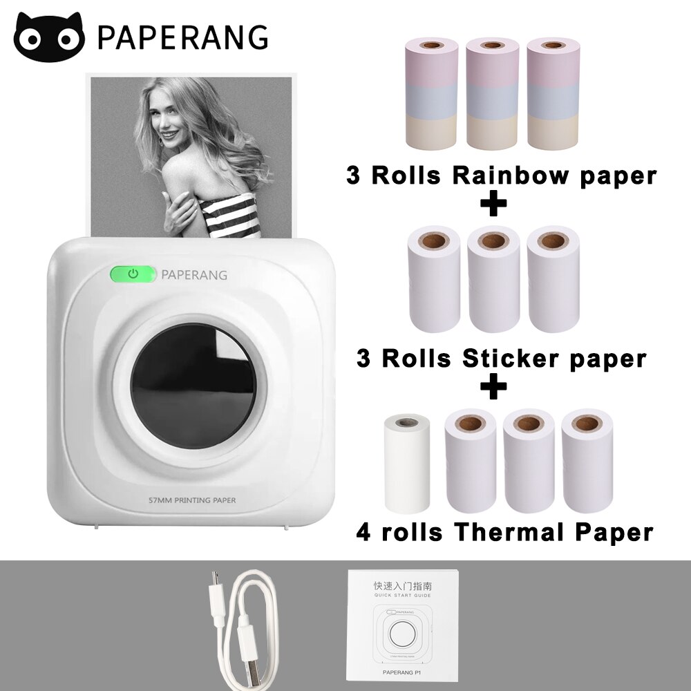 PAPERANG P1 Pocket Printer BT Wireless Thermal Printer Portable Printer 200dpi for Photo Picture Receipt Memo Note Label Sticker: W-10 Rolls Paper